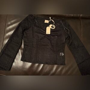 GLG black lace bell  long sleeve woman top
